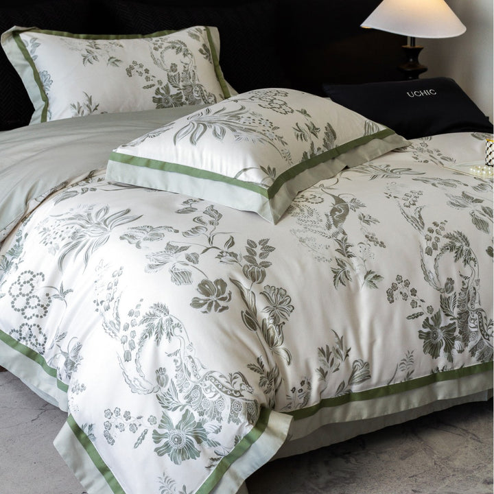 Luxus Baumwoll-Satin Blumen Bettbezug Set mit dekorativem Rand