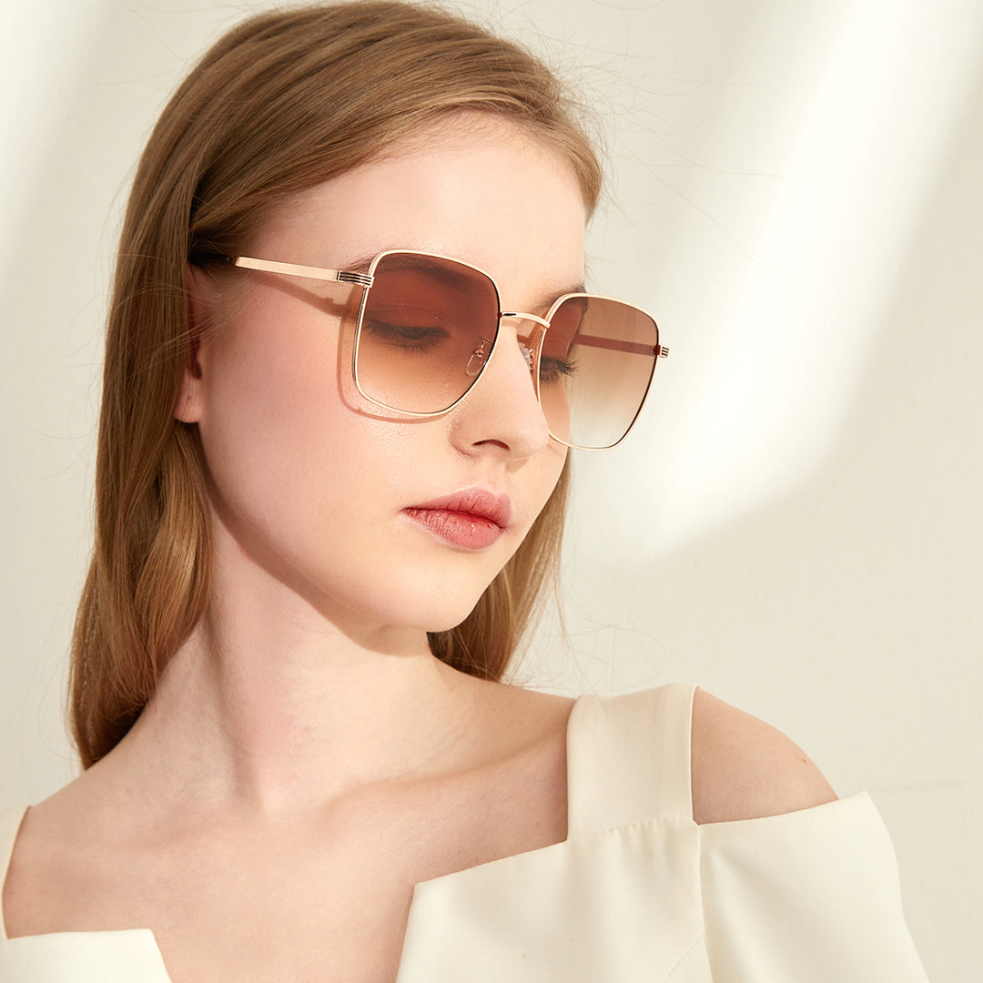 Damen quadratische Sonnenbrille mit elegantem Metallrahmen und verspiegelten Gläsern Karnz