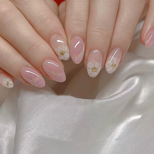 Künstlerisches Floral Press-On-Nagel-Set mit glitzernden Akzenten Karnz