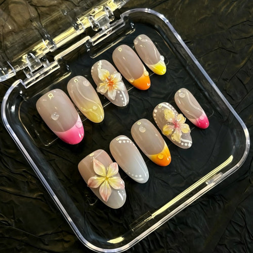 Vibrante Blumen Press-On Nagelkunst Set Karnz