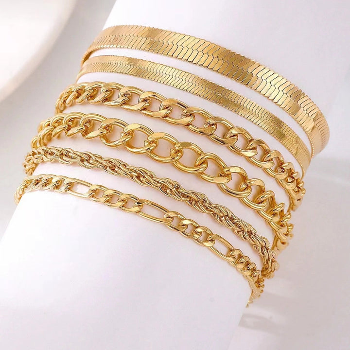 Multi-Style Gold Chain Bracelet Set Karnz