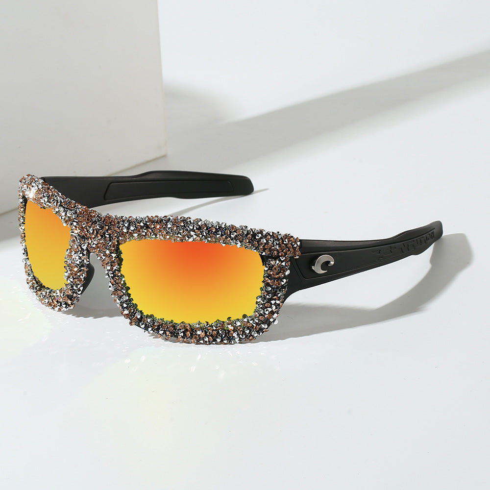 Damen Sportliche Sonnenbrille mit funkelndem Strassrahmen Karnz
