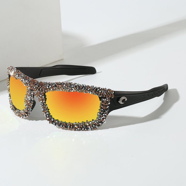 Damen Sportliche Sonnenbrille mit funkelndem Strassrahmen Karnz
