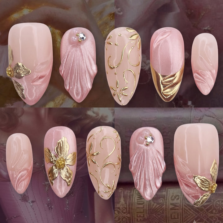 Elegantes Kunstnagelset mit floralen Verzierungen Karnz