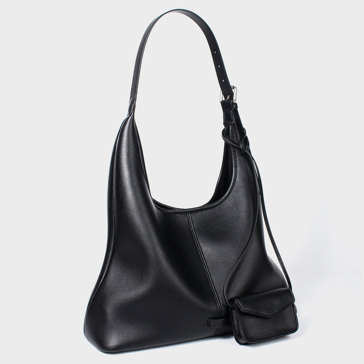 Weiches, geschwungenes veganes Leder Schulter-Hobo mit abnehmbarem Mini-Pouch