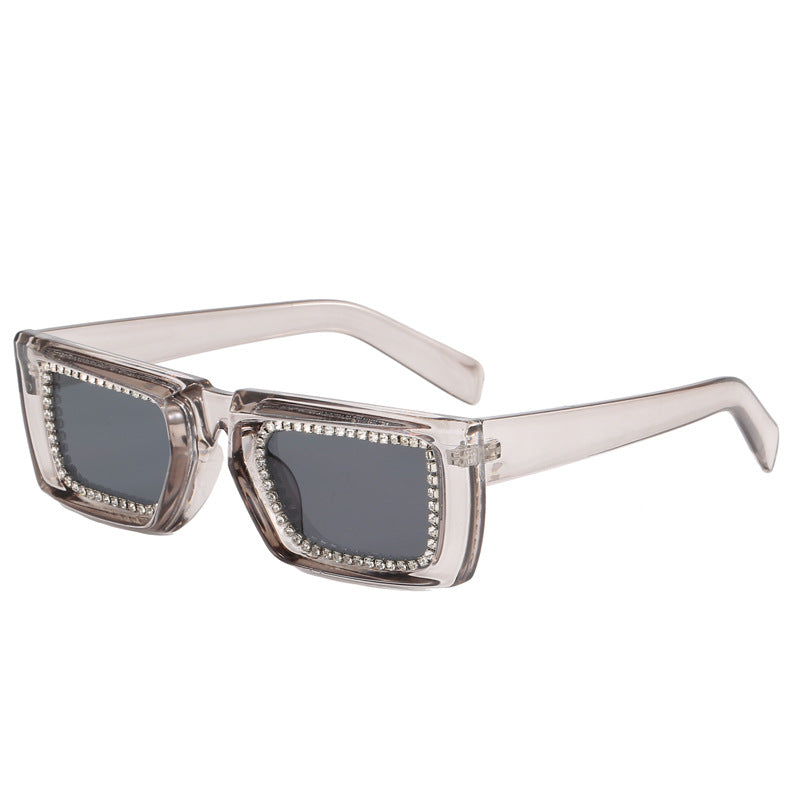 Damen extravagante quadratische Sonnenbrille mit glitzerndem Rahmen Karnz