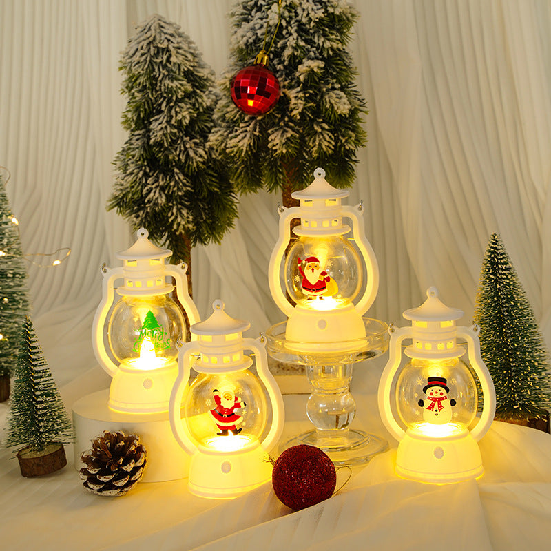 Dekorative LED-Weihnachtslaterne Nachtlicht mit Glasglobus Frohe Weihnachten-Inschrift und Metallgriff