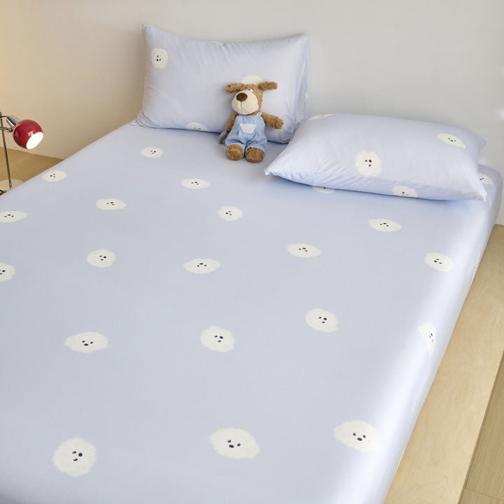 Spannbettlaken- und Kissenbezug-Set für Kinder aus weichem Baumwoll-Jersey mit Karomuster und Teddy-Print
