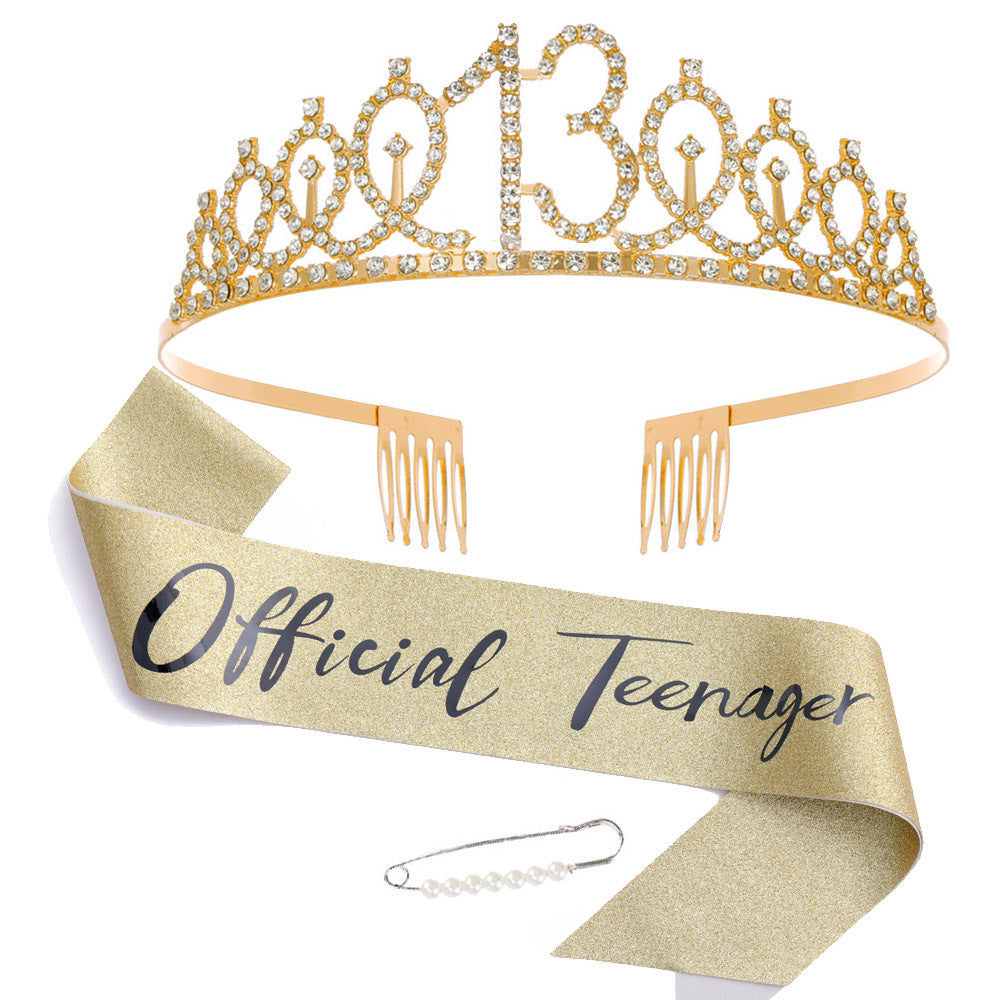 Damen Kristallverzierte Geburtstagskrone mit personalisiertem Sash Karnz