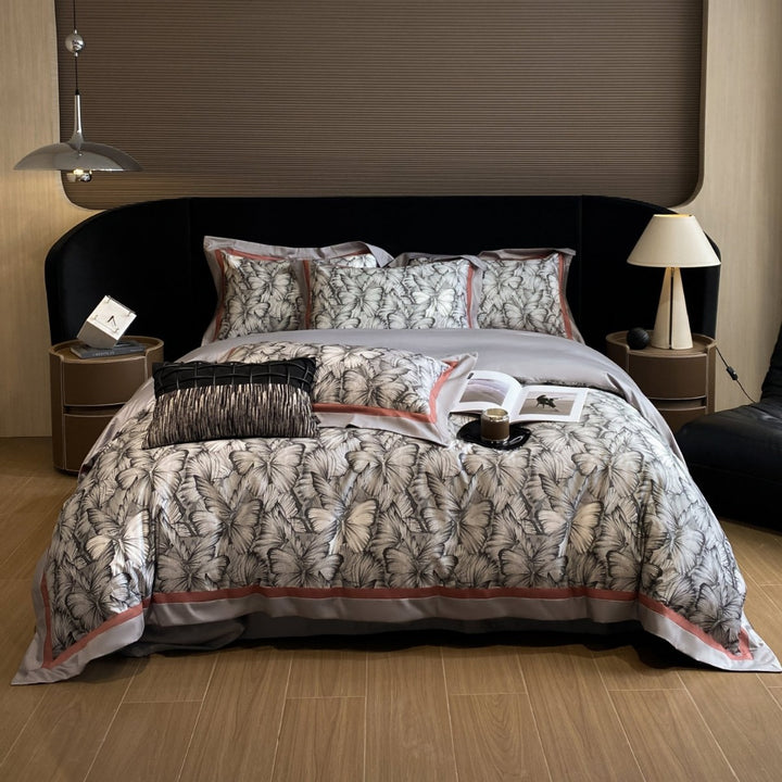Schmetterlingsdruck Baumwollsatin Bettbezug Set mit Kontrastbordüre