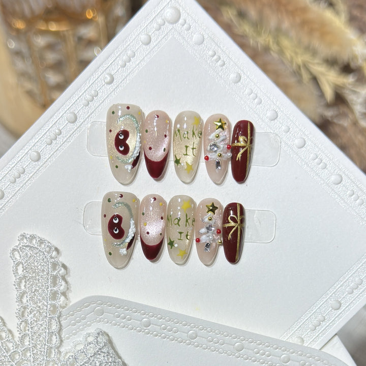 Festliches Press-On Nail Art Set mit Weihnachtsdesigns Karnz