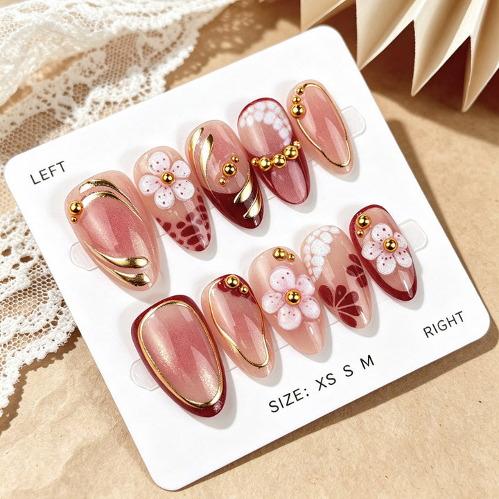 Elegantes dekoratives Blumen-Press-On-Nail-Set