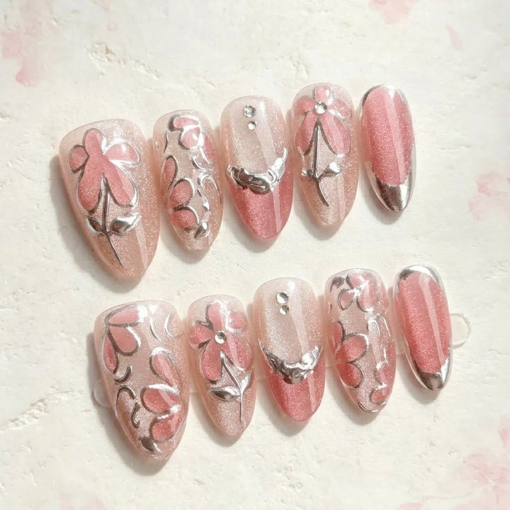 Elegantes floral design press-on nagel set Karnz