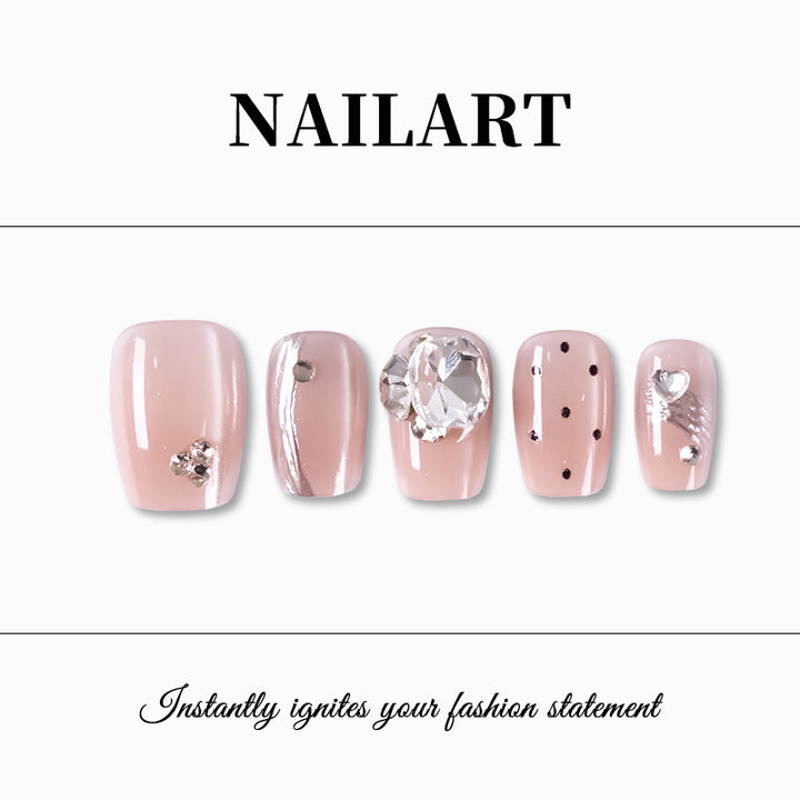 Künstlerisches Press-on-Nagel-Set mit Strass und glänzendem Finish Karnz