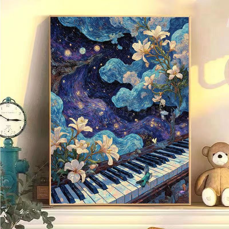 Fantasy-Landschaft Klavier Leinwand Kunstdruck Karnz