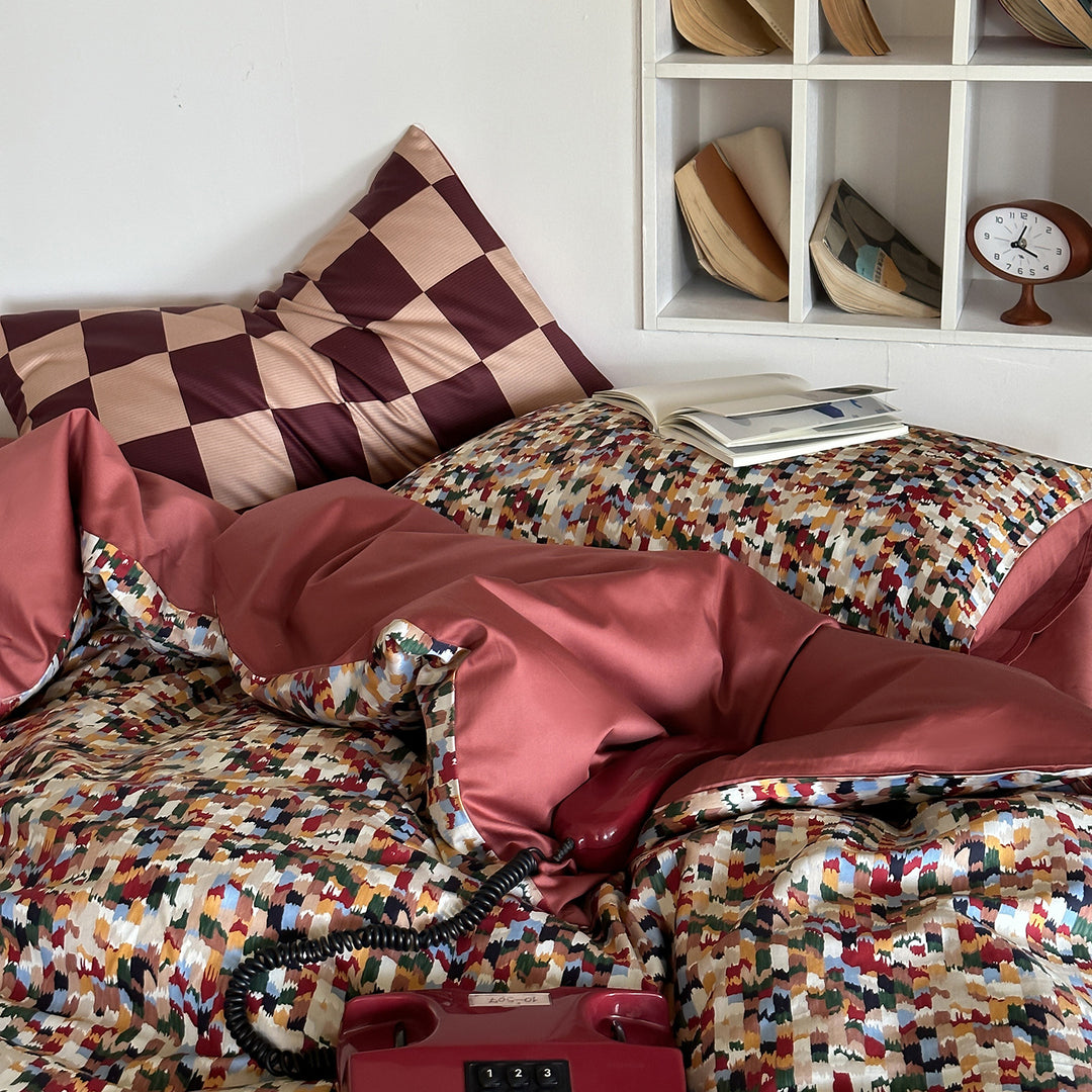 Luxuriöses Baumwoll-Satin Bettwäsche-Set mit Wendebettbezug und dekorativen Kissenbezügen
