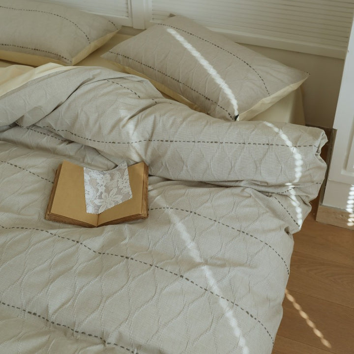 Premium Texturiertes Baumwoll-Bettwäsche-Set mit gestepptem Diamantmuster