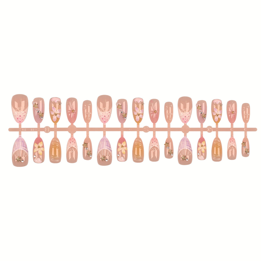 Dekoratives Press-On-Nagelset mit floralen Akzenten