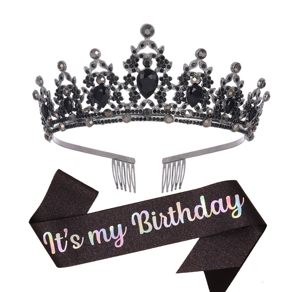 Damen Schwarz verzierte Tiara mit edlem Design Karnz