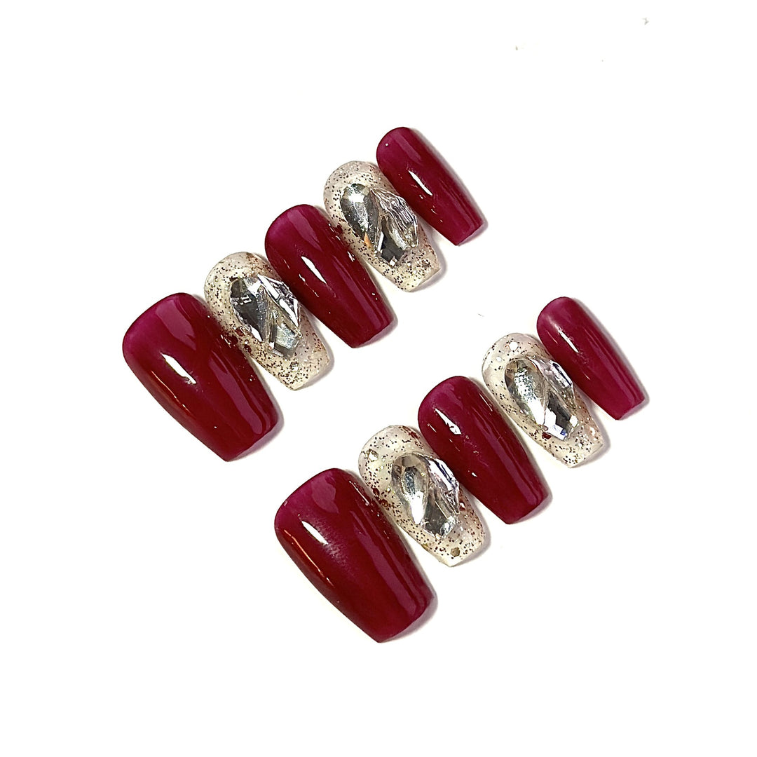 Glamouröse, kristallverzierte Press-On-Nagelset