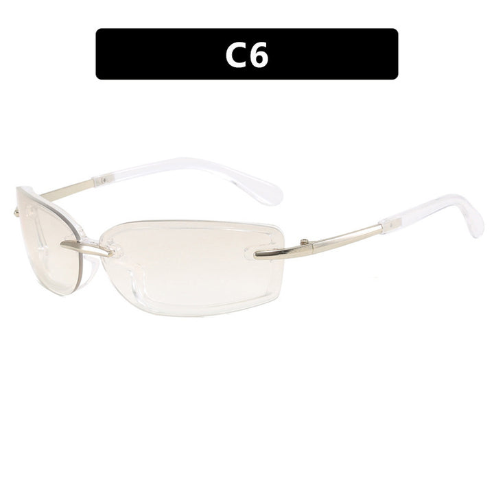 Damen modische Sonnenbrille im futuristischen Design und transparentem Rahmen Karnz