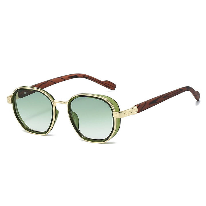 Geometrische rahmenlose Sonnenbrille mit luxuriösen goldenen Akzenten Karnz
