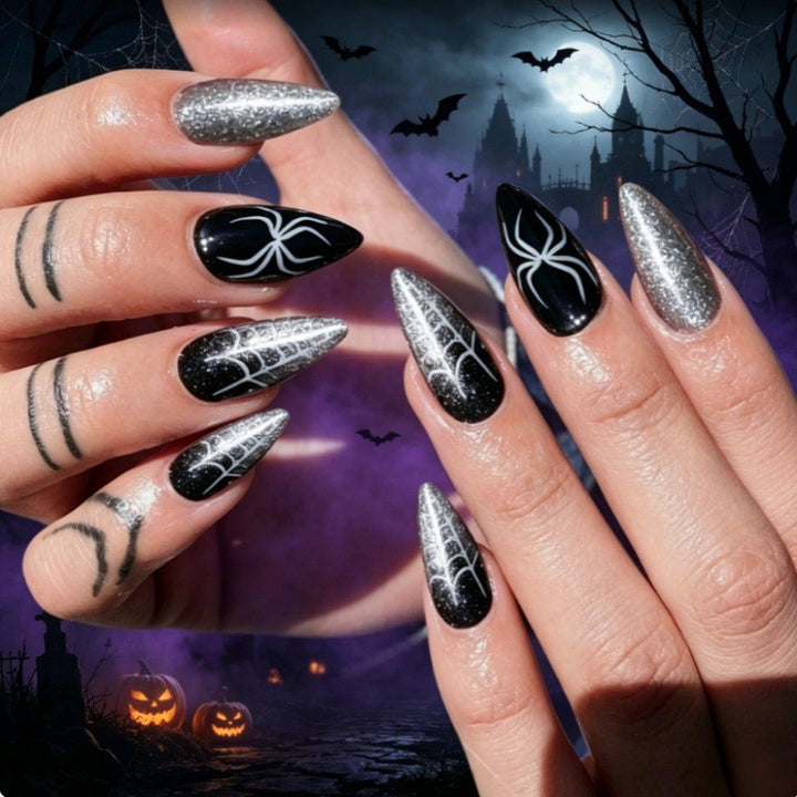 Halloween-Themen-Spinnenwebe Press-On Nägel Karnz
