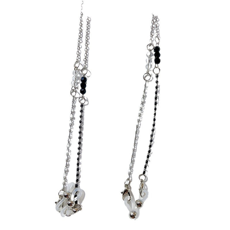 Elegante Brillenhalterkette mit Schwarzen Perlen Karnz