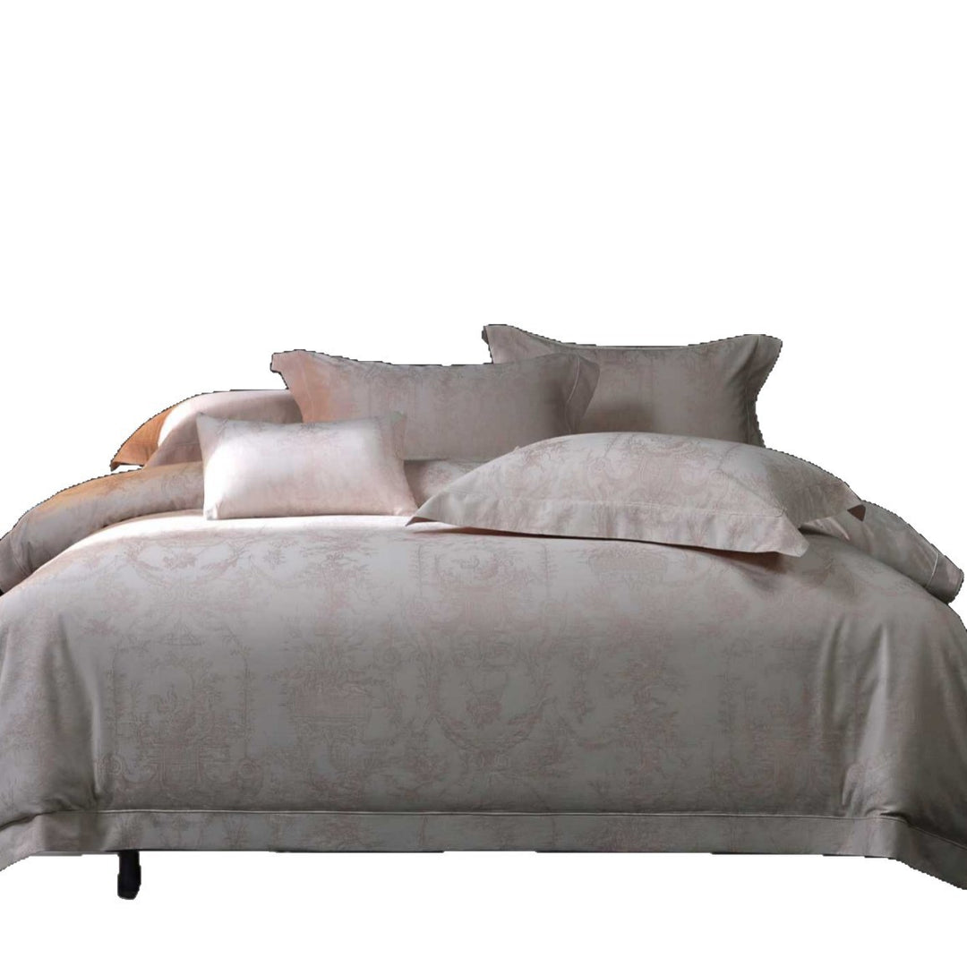 Fein gewebtes Jacquard-Bettwäsche-Set mit Ton-in-Ton Ornamentik und Umschlagkante