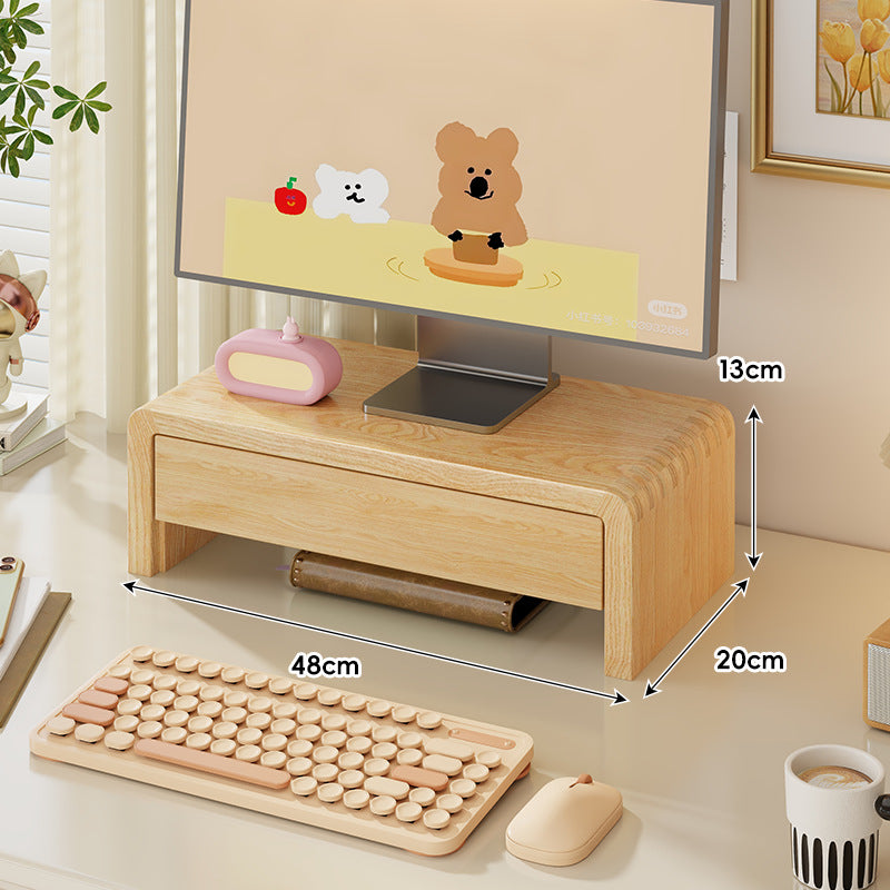 Breite Massivholz Gebogener Desktop Monitorständer mit Unterregalablage