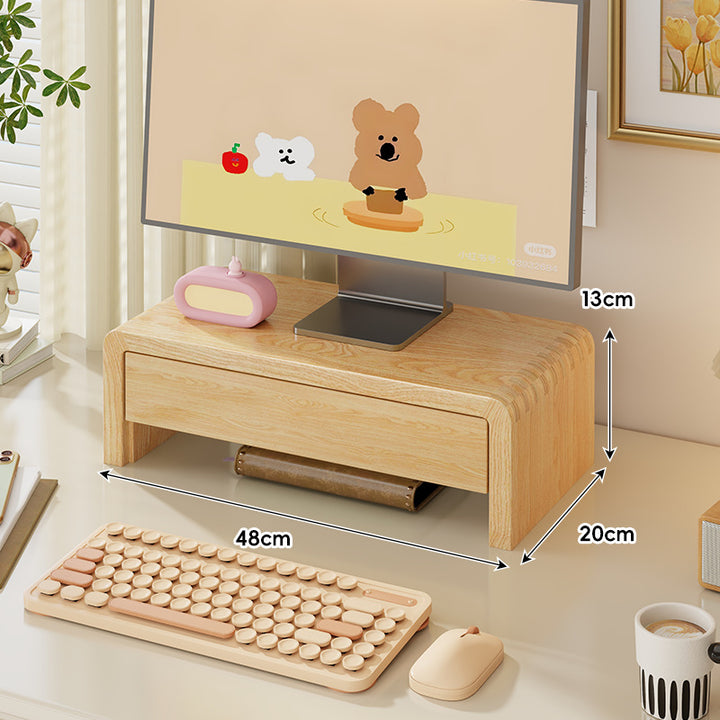 Breite Massivholz Gebogener Desktop Monitorständer mit Unterregalablage