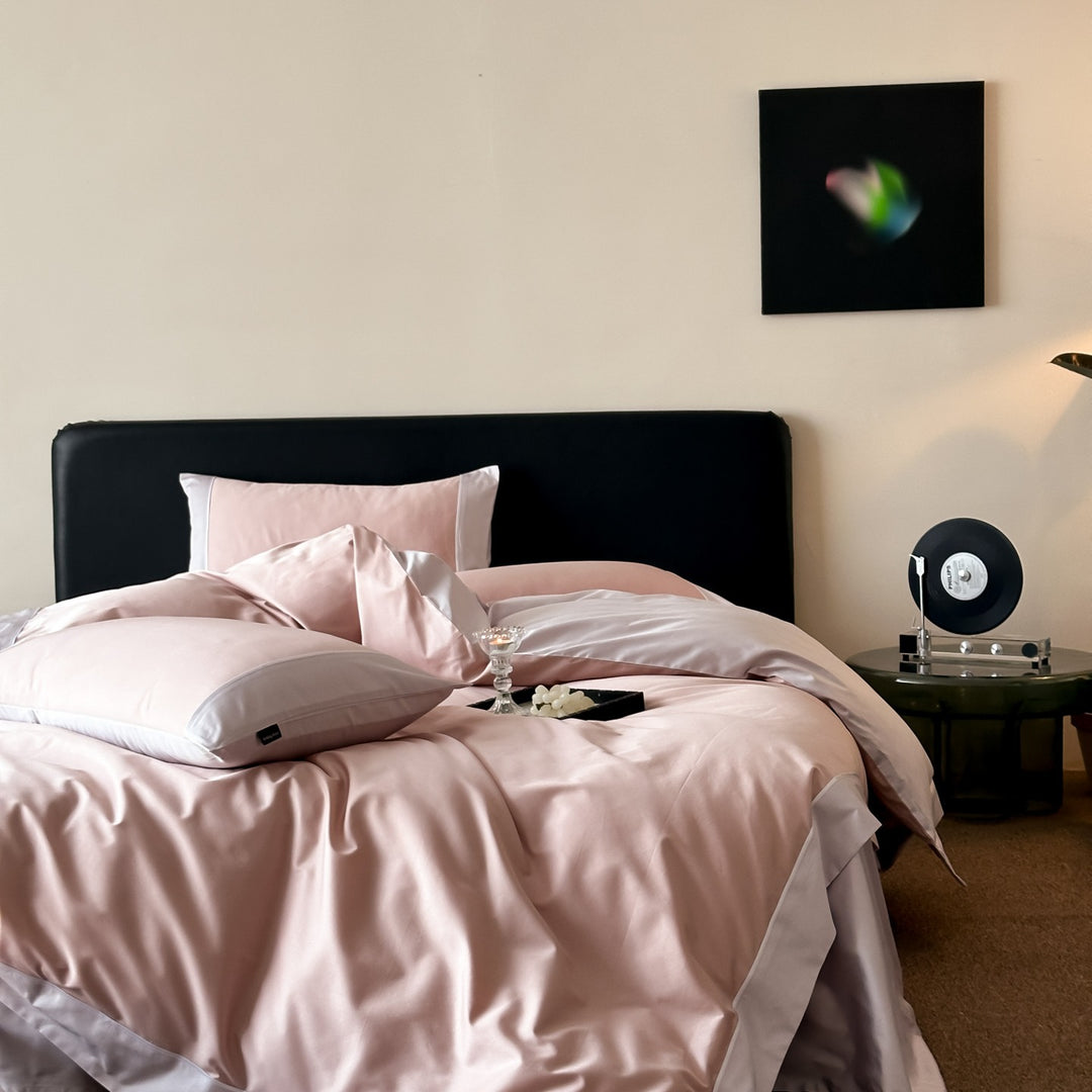 Premium-Baumwollsatin-Bettwäsche-Set mit feiner Kontrastpaspel und Hotelverschluss