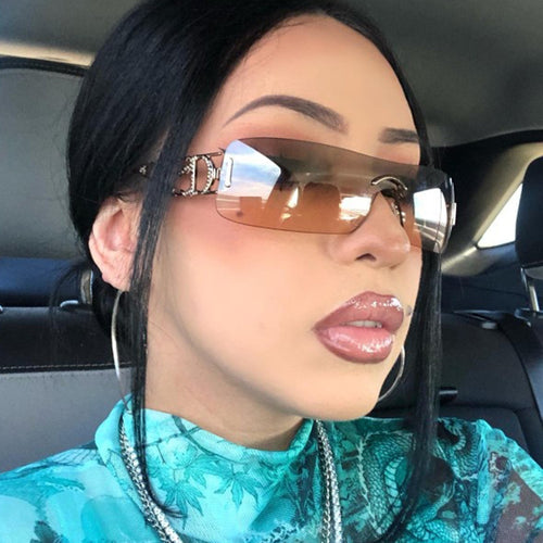 Damen futuristische Shield-Sonnenbrille mit einzigartigem Rahmen Karnz