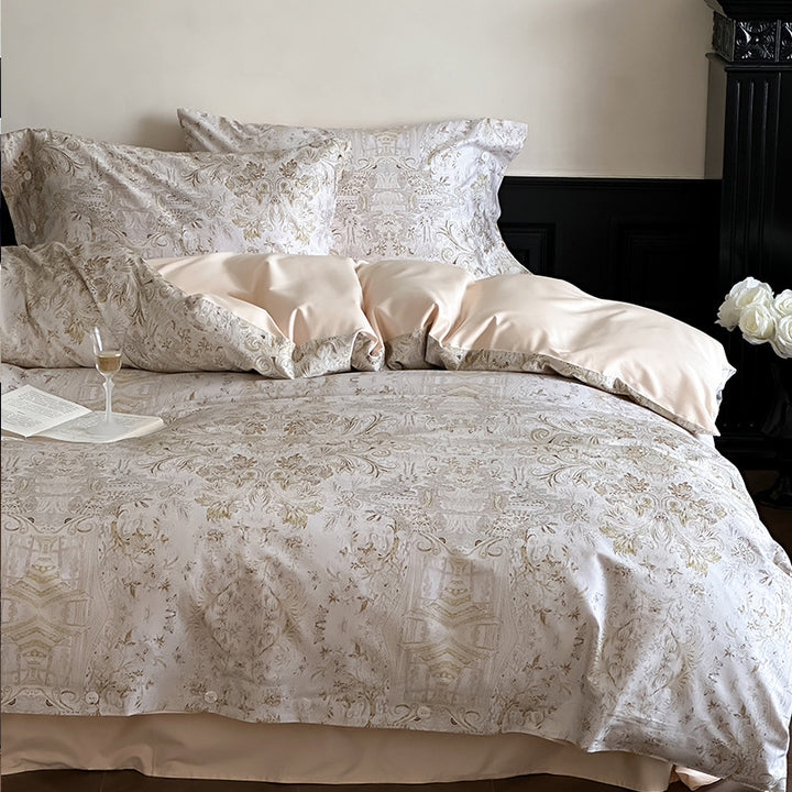 Luxuriöses Satin-Bettwäscheset mit zarten Rosenmotiven und Knopfleiste