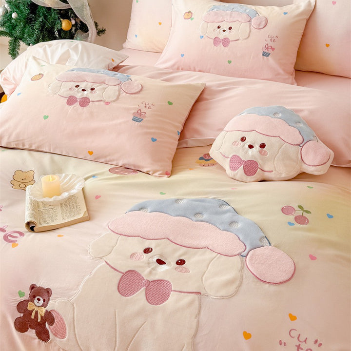 Kinderbettwäsche-Garnitur mit applizierten Schaf- und Teddydetails