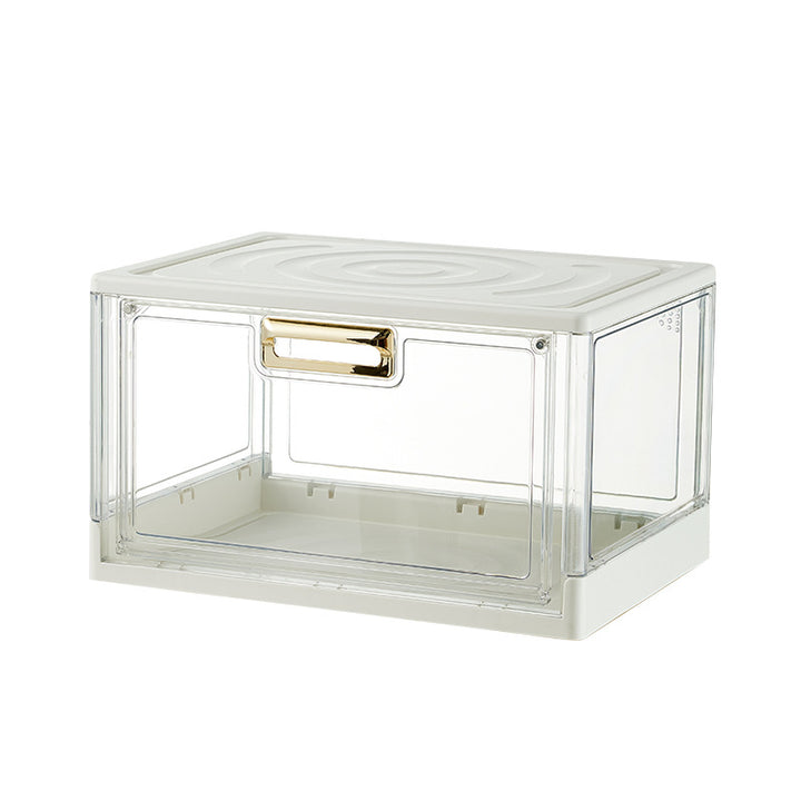 Transparente Frontklappen-Organizerbox für Schuhe und Kleinteile mit abnehmbarem Deckel
