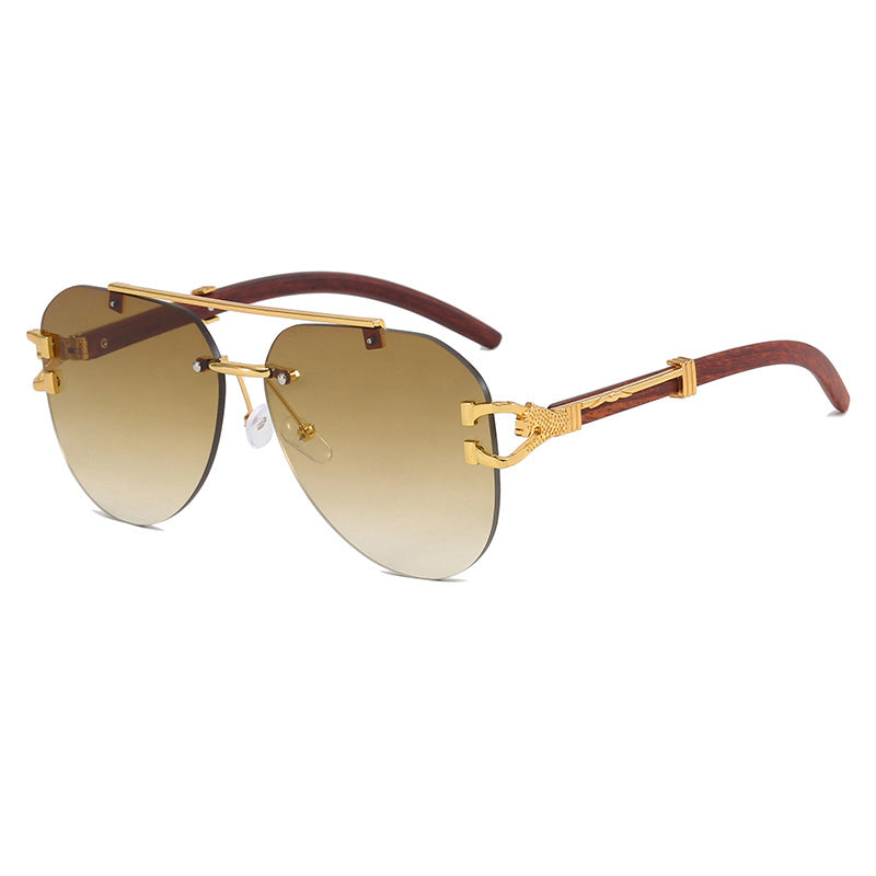 Damen modische Piloten-Sonnenbrille mit luxuriösen Metallakzenten und Holzdetails Karnz