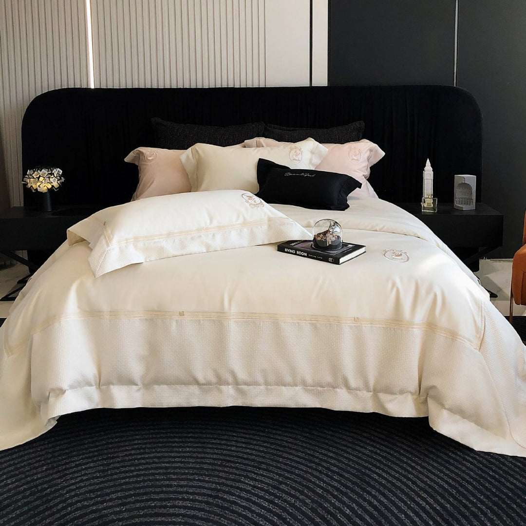 Luxus Satin-Baumwolle Bettbezug Set mit bestickten Kissenbezügen