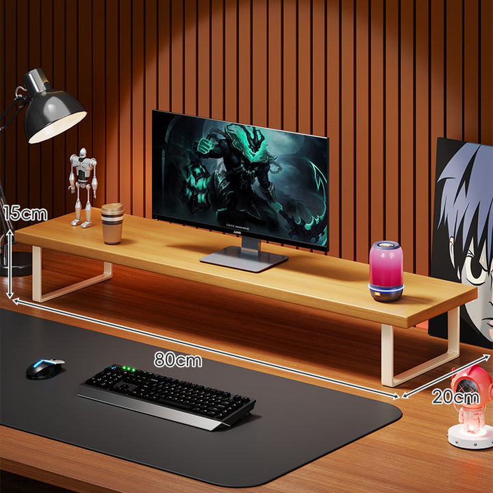 Massivholz-Monitorständer mit minimalistischem U-Rahmen aus Metallbeinen