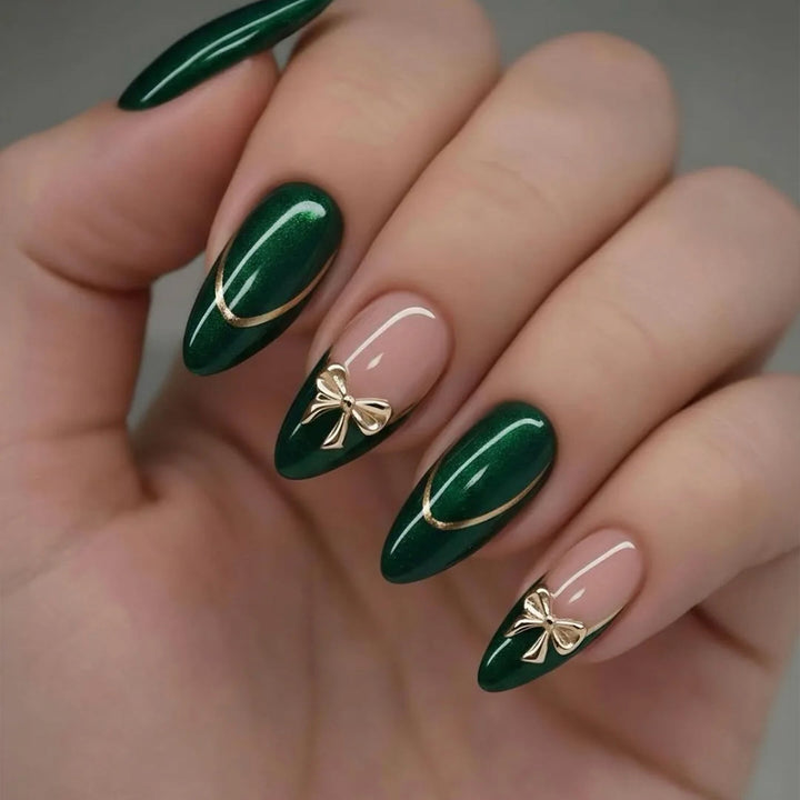Elegante Stiletto-Gel-Nagelkunstverlängerungen mit dekorativen Schleifen Karnz