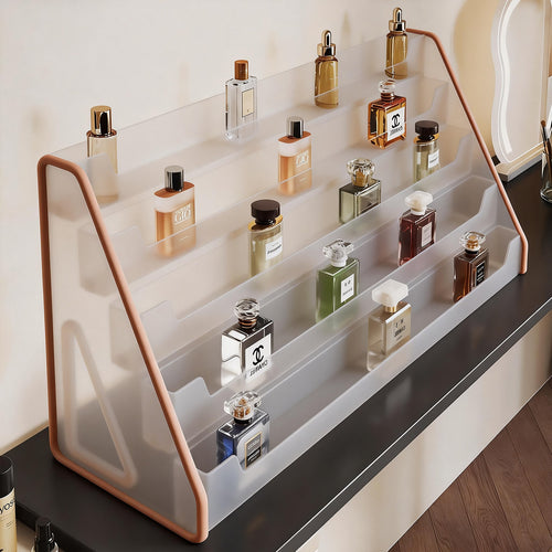 Klarer schräger Acryl-Duftflaschen-Showcase mit abgestuften Regalen
