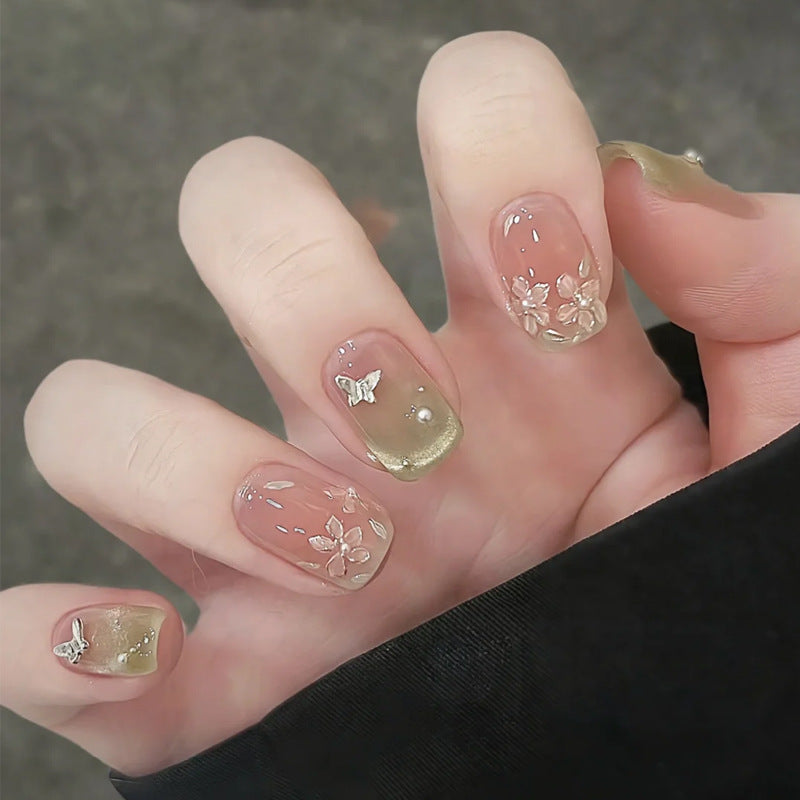 Floral Butterfly Press-On Nagelkunst Karnz