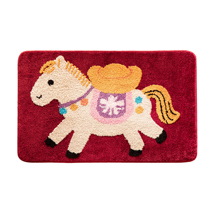 Kinder-Badvorleger mit verspieltem Ponymotiv, saugfähige Mikrofaser und rutschfester Unterseite