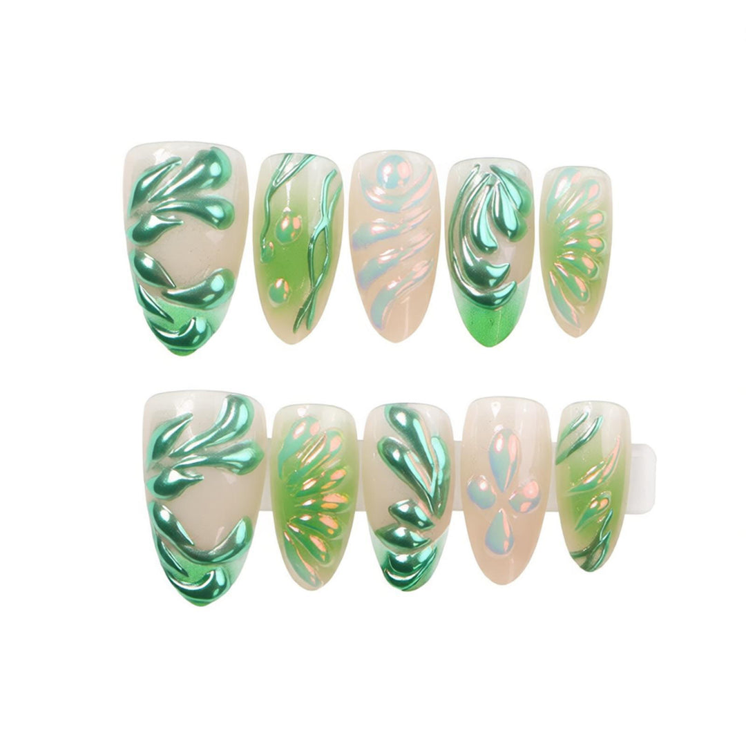 Künstlerisches Press-On-Nagelset mit Blattdesign Karnz
