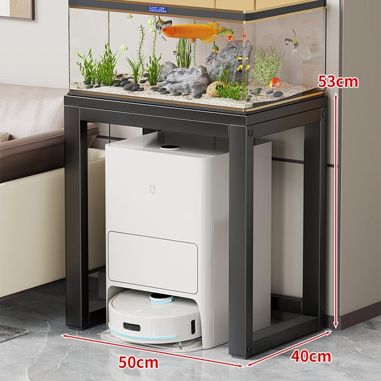 Gold-Metall-Aquarium-Konsole mit Kunstmarmorplatte und Robotersauger-Aufbewahrung