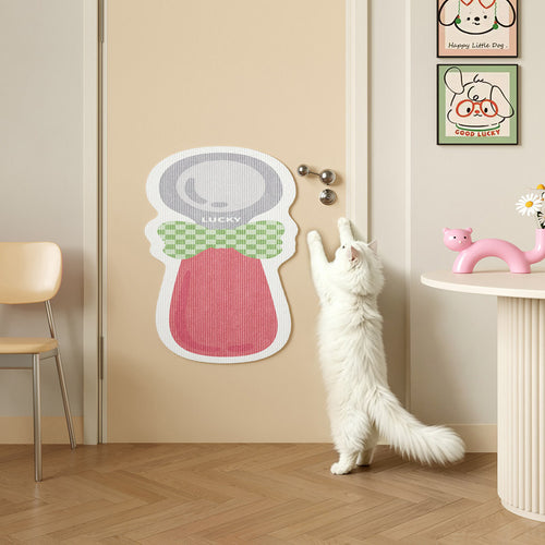 Door-Mounted Adhesive Cat Scratching Protector Pad with Textured Surface and Decorative Bow Shape