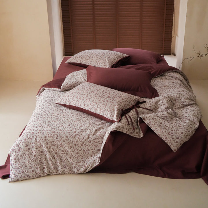 Wendbare atmungsaktive Baumwoll-Percale Bettbezugset mit Krawatten-Ecken-Kissenbezügen