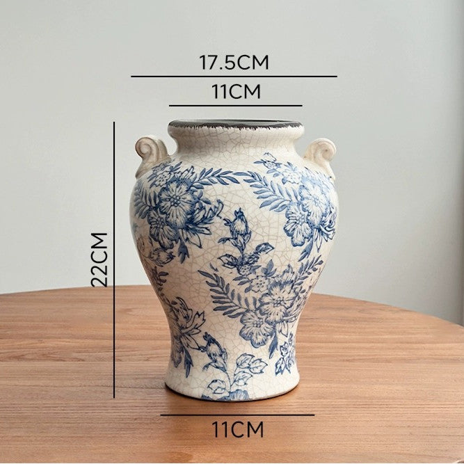 Crackle-Glaze Blumen Keramische Dekorative Vase mit Schmalem Hals und Rundem Schulter