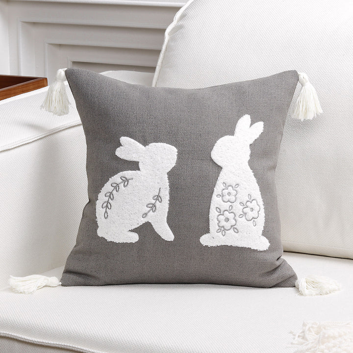 Bestickter Hasen-Applikations-Tassel-Lumbar-Kissenbezug