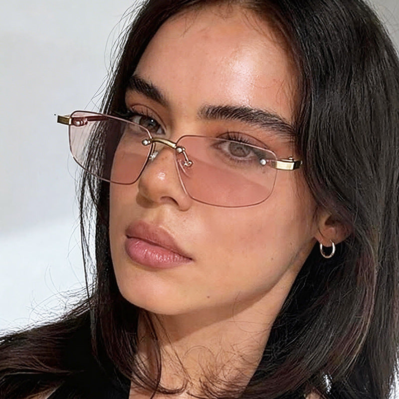 Damen modische rechteckige Sonnenbrille mit minimalistischem Rahmen Karnz